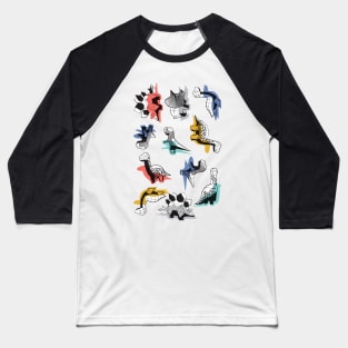 Geometric Dinos // print // non directional design white background multicoloured dinosaurs shadows Baseball T-Shirt